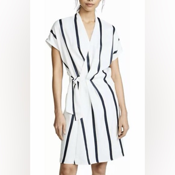 Equipment Femme Leonce Striped Short Sleeve Wrap Dress L